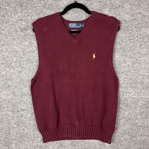 Polo Ralph Lauren Mens Sweater Vest Burgundy Cotton Classic Knit Sleeveless M